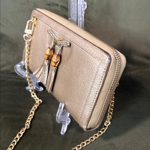 GUCCI Gold Bamboo Leather Continental Wallet Converted With Gold Chain - Picture 5 of 11